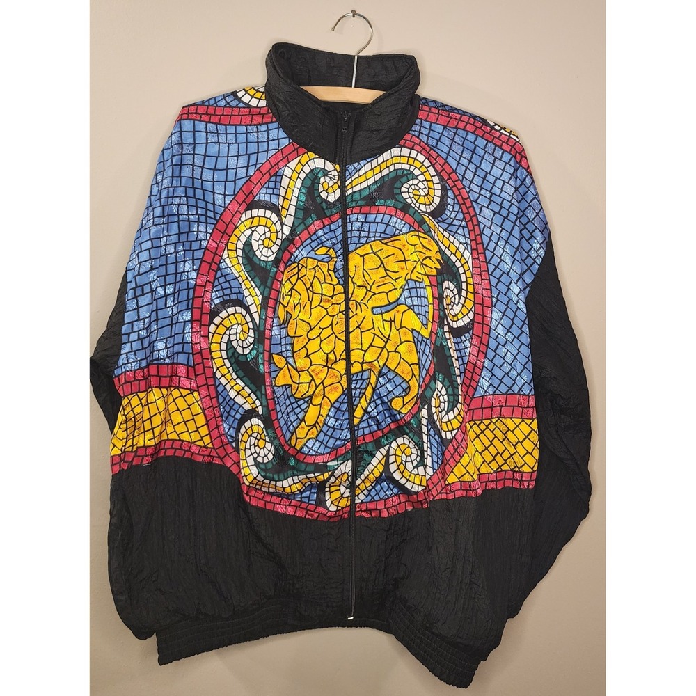 Vintage Resort Bay Lion of Saint Mark Venice Windbreaker Jacket L 80s 90s Mosaic